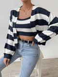  | SHEIN Essnce Striped Pattern Drop Shoulder Open Front Cardigan & Cami Knit Top | Sweater | Shein | OneHub