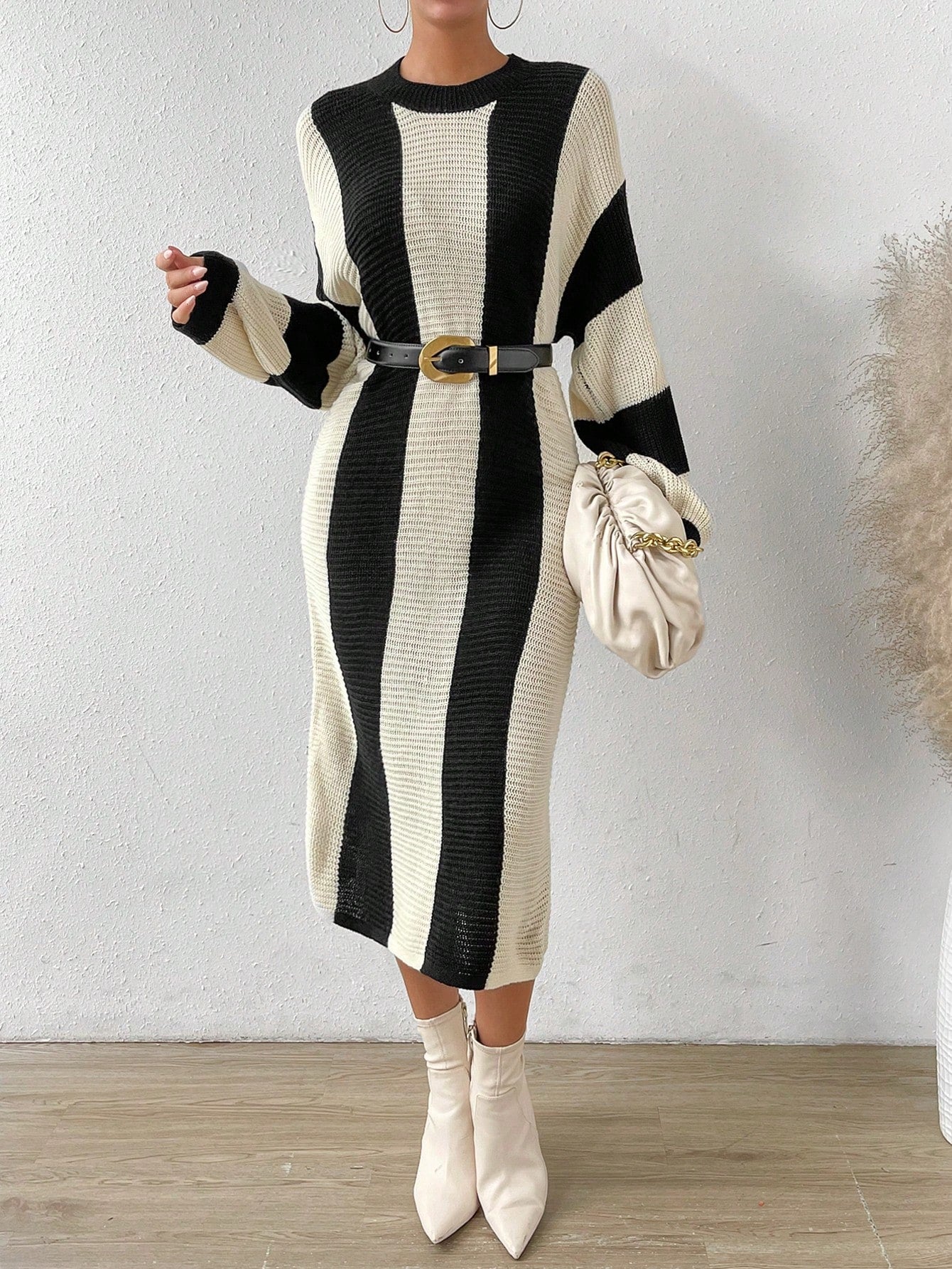shein black sweater dress Womens Long Sleeve Size L Midi Long Sleeve Ribbed Knit Sweater Dress Winter Black Casual Spring Black Casual Long Sleeve Knitted Fabric Plain A Line Slight Stretch Women Clothing Onehub Black Bodycon Dress Shein