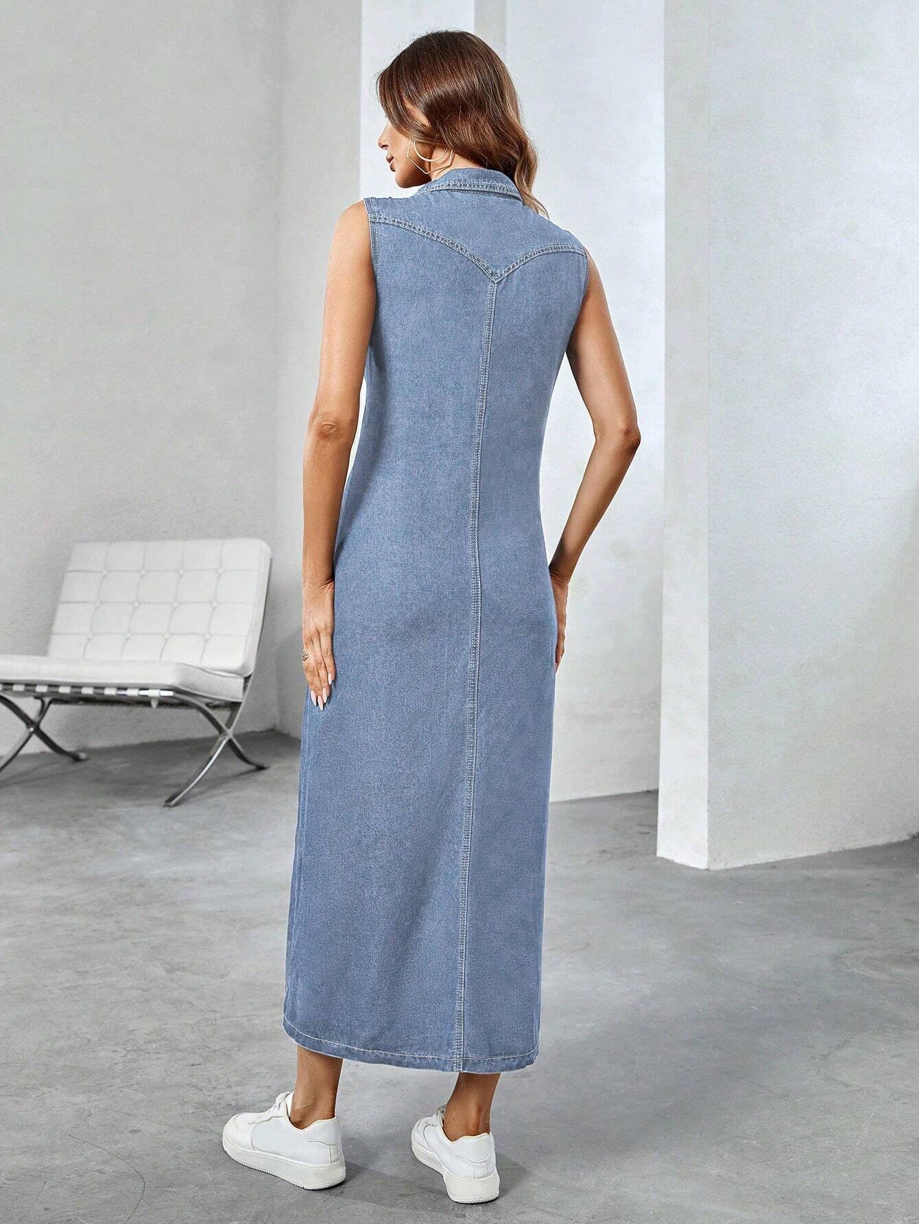 SHEIN Essnce Women'S Sleeveless Shirt Denim Dress | Dress | OneHub SHEIN Essnce Women'S Sleeveless Shirt Denim Dress | Dress | OneHub