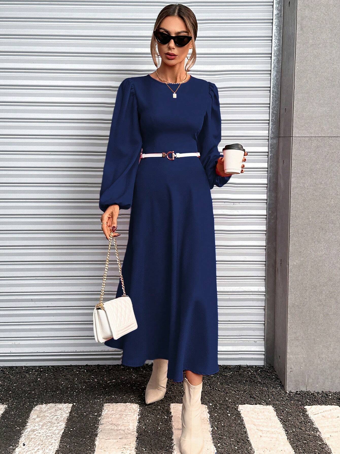 SHEIN Essnce Women Fall Plain Simple Everyday Long Sleeve Summer Dress