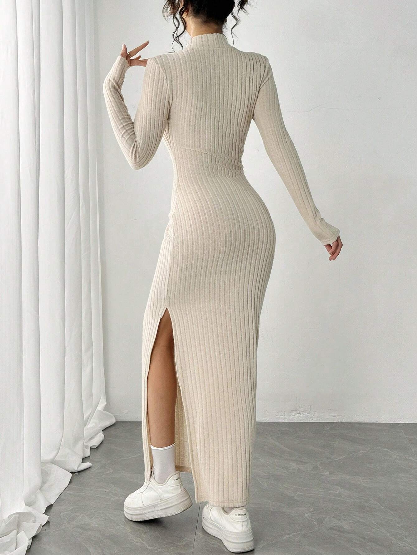  | SHEIN Essnce Women Long Side Slit High Neck Long Sleeve Dress | Dress | Shein | OneHub