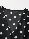 SHEIN Franclia Women's French Polka Dot V-Neck High-End Mesh Elegant Sleeveless Blouse, Fashionable Tie Strap Flutter Sleeve Chiffon Camisole Top