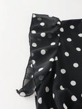 SHEIN Franclia Women's French Polka Dot V-Neck High-End Mesh Elegant Sleeveless Blouse, Fashionable Tie Strap Flutter Sleeve Chiffon Camisole Top