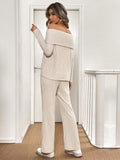  | SHEIN Frenchy 2pcs/Set Women Open Shoulder Long Sleeve Top And Textured Fabric Pants | Top and Pant Set | Shein | OneHub