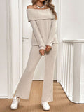  | SHEIN Frenchy 2pcs/Set Women Open Shoulder Long Sleeve Top And Textured Fabric Pants | Top and Pant Set | Shein | OneHub