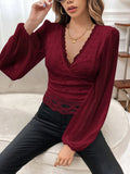  | SHEIN Frenchy Contrast Lace Trim Lantern Sleeve Crop Top | Top | Shein | OneHub