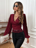  | SHEIN Frenchy Contrast Lace Trim Lantern Sleeve Crop Top | Top | Shein | OneHub