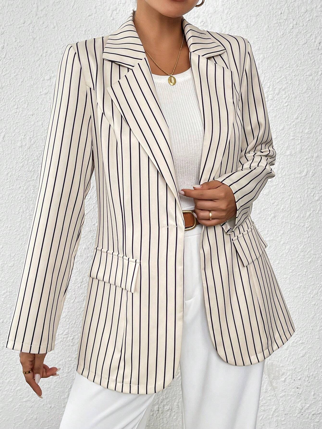  | SHEIN Frenchy Loose Casual Long Sleeve, Minimalist Striped Blazer | Blazer | Shein | OneHub