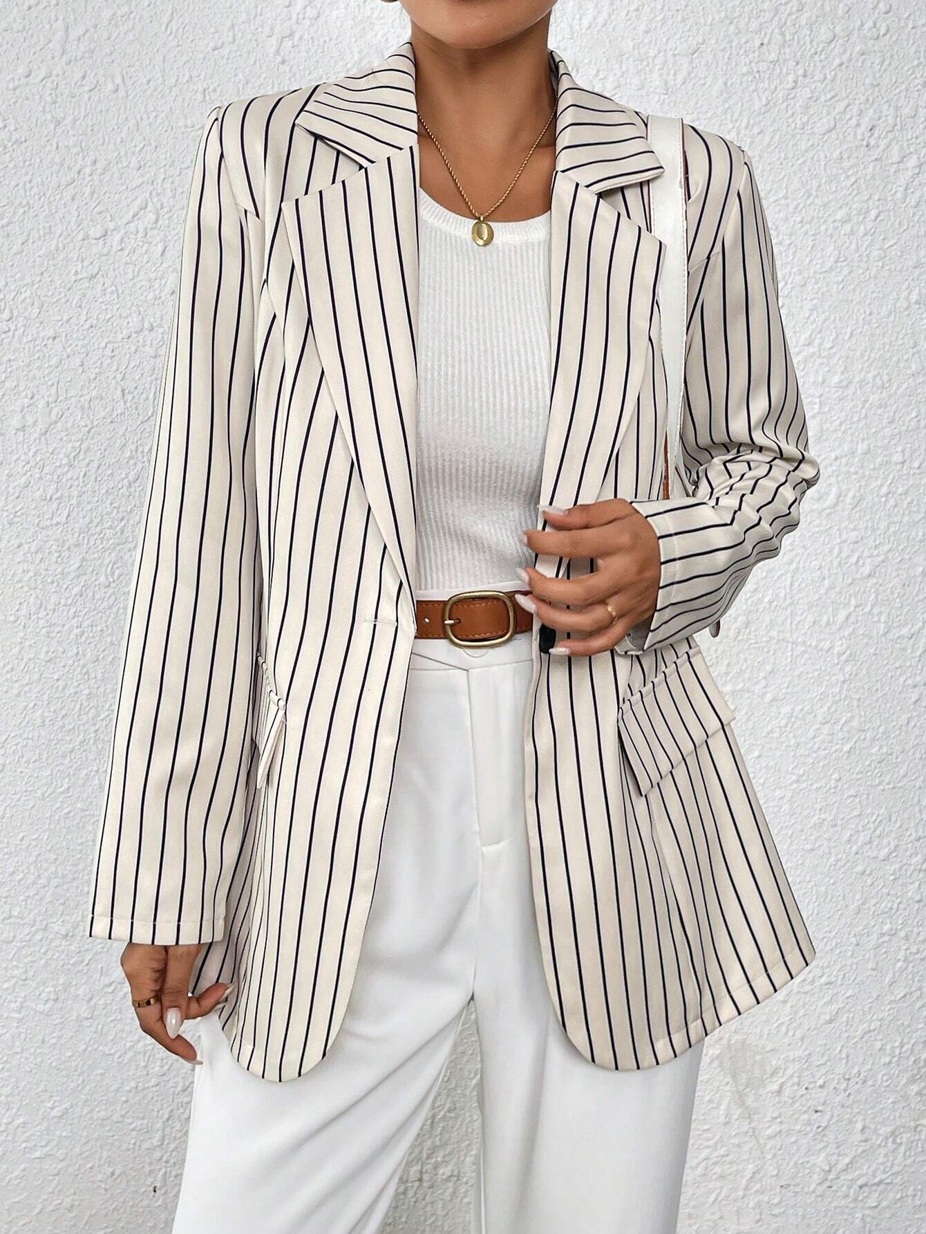  | SHEIN Frenchy Loose Casual Long Sleeve, Minimalist Striped Blazer | Blazer | Shein | OneHub