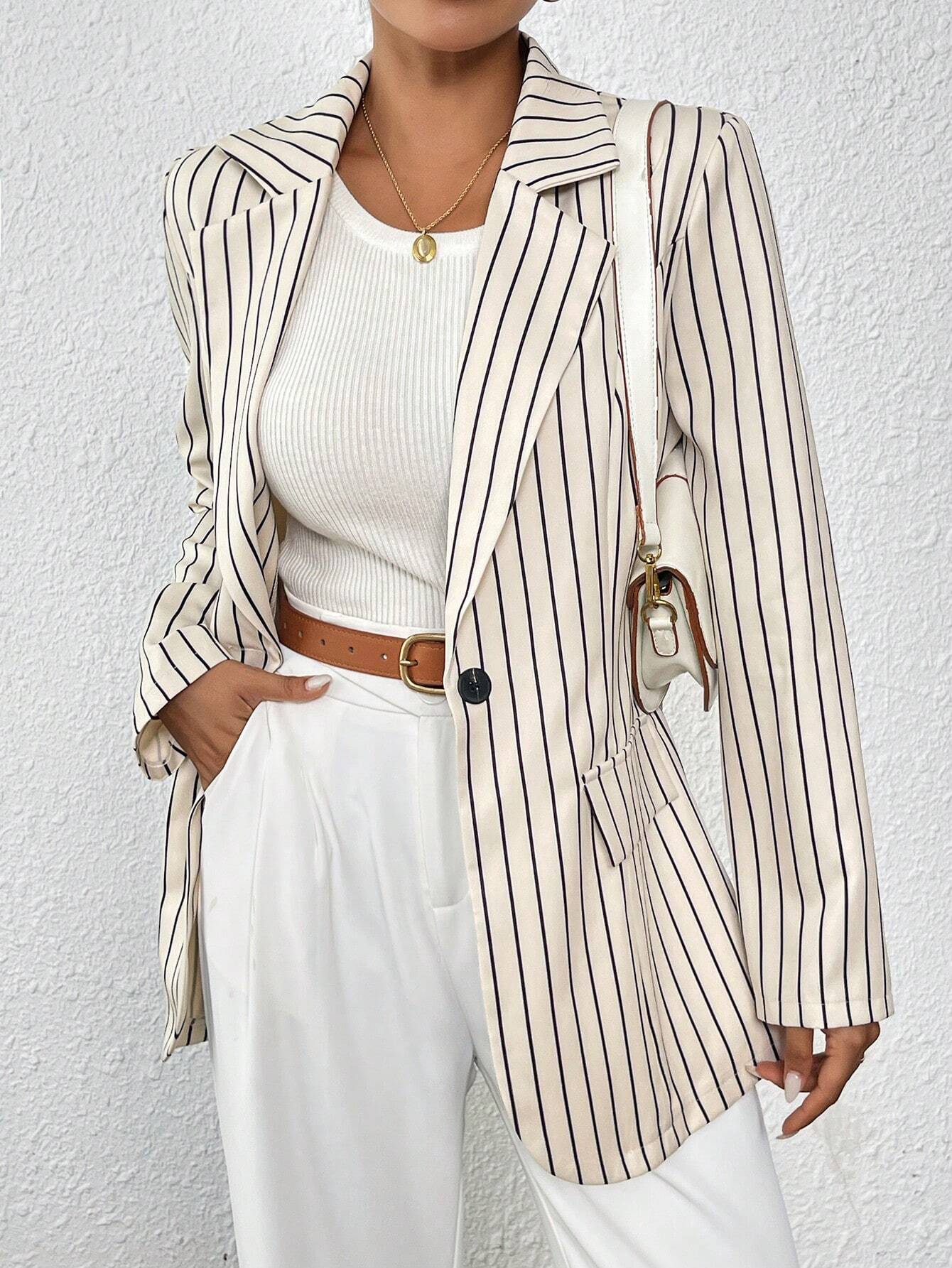  | SHEIN Frenchy Loose Casual Long Sleeve, Minimalist Striped Blazer | Blazer | Shein | OneHub