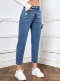 SHEIN Frenchy Ripped Zip Fly Tapered Jeans