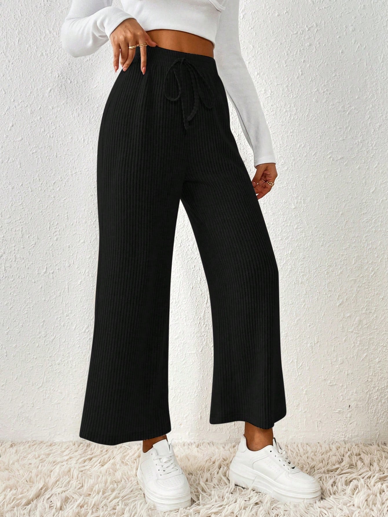  | SHEIN Frenchy Solid Knot Waist Wide Leg Pants | Pants | Shein | OneHub