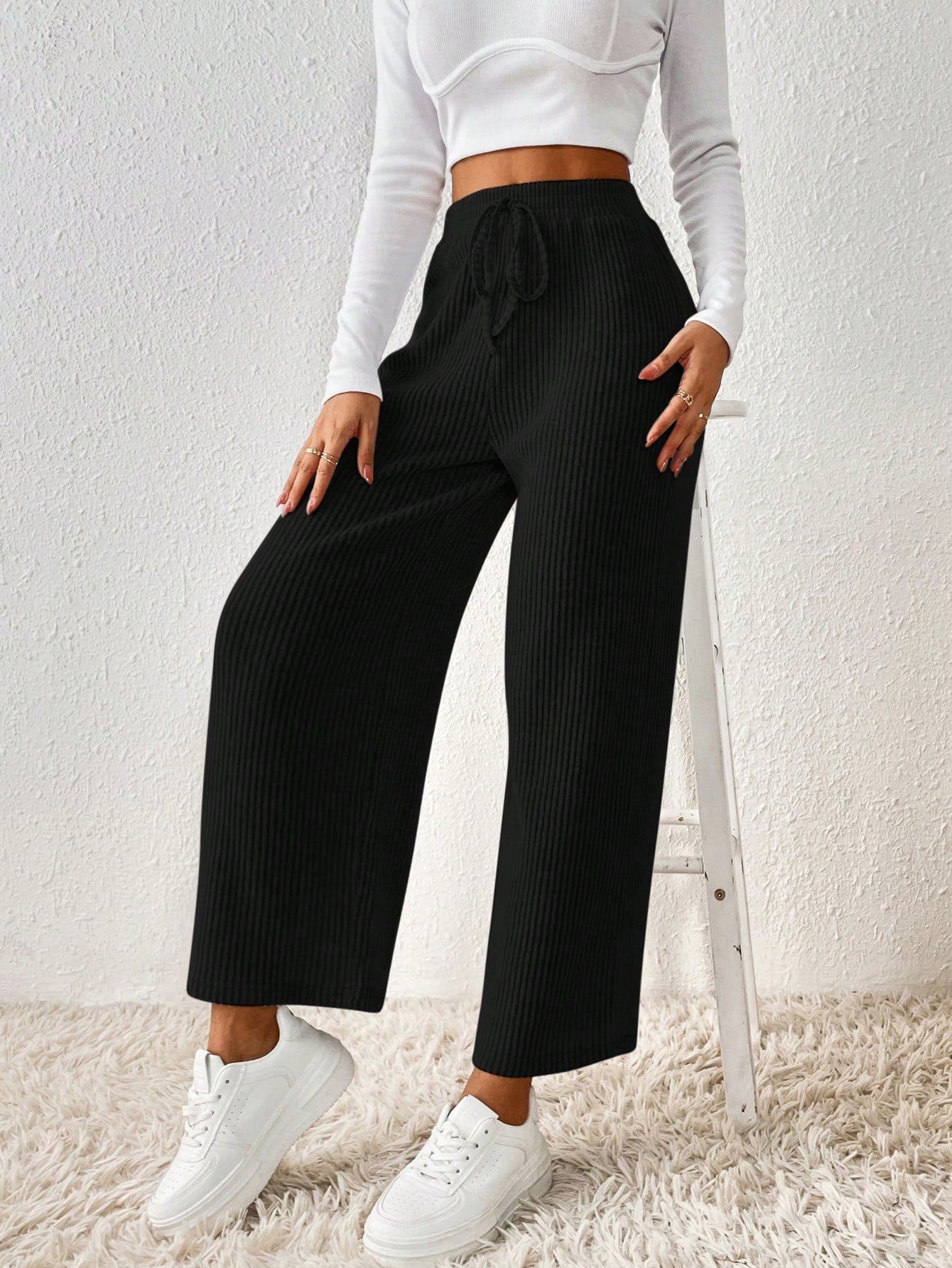  | SHEIN Frenchy Solid Knot Waist Wide Leg Pants | Pants | Shein | OneHub
