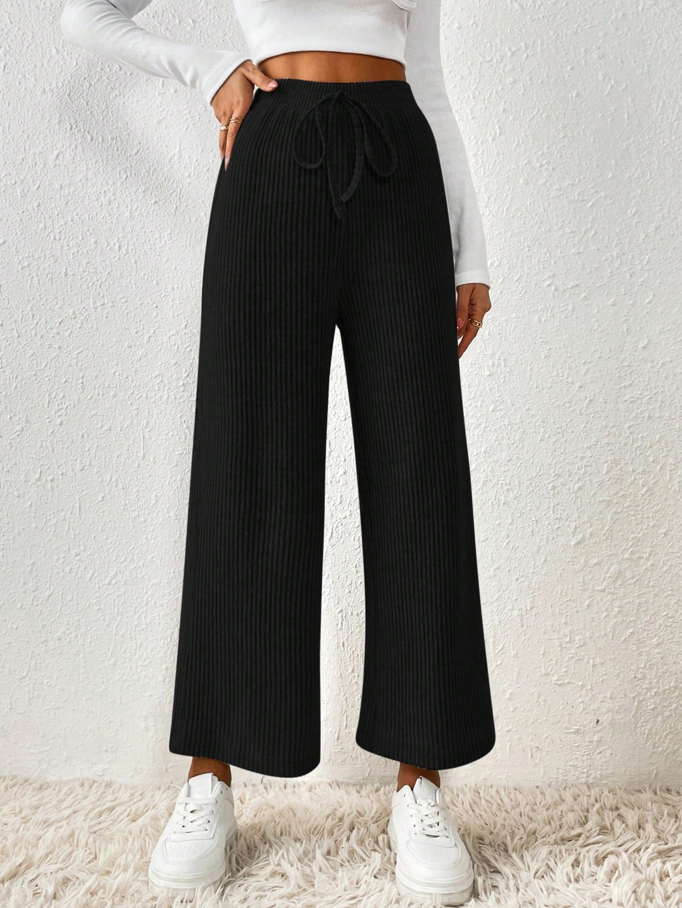  | SHEIN Frenchy Solid Knot Waist Wide Leg Pants | Pants | Shein | OneHub
