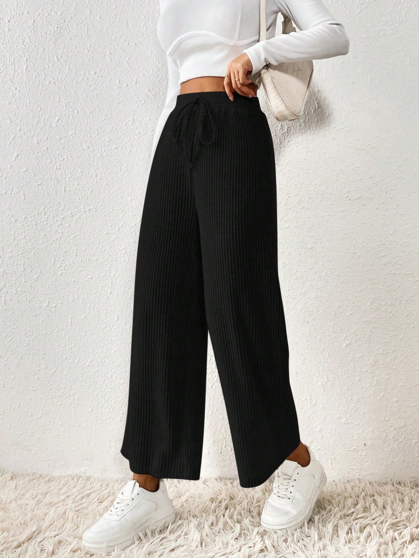  | SHEIN Frenchy Solid Knot Waist Wide Leg Pants | Pants | Shein | OneHub