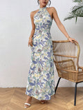  | SHEIN Frenchy Women Plant Printed Long Casual Halter Dress For Vacation | Dress | OneHub | OneHub