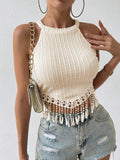 SHEIN Frenchy Women Summer Solid Color Tassel Hem Halter Top