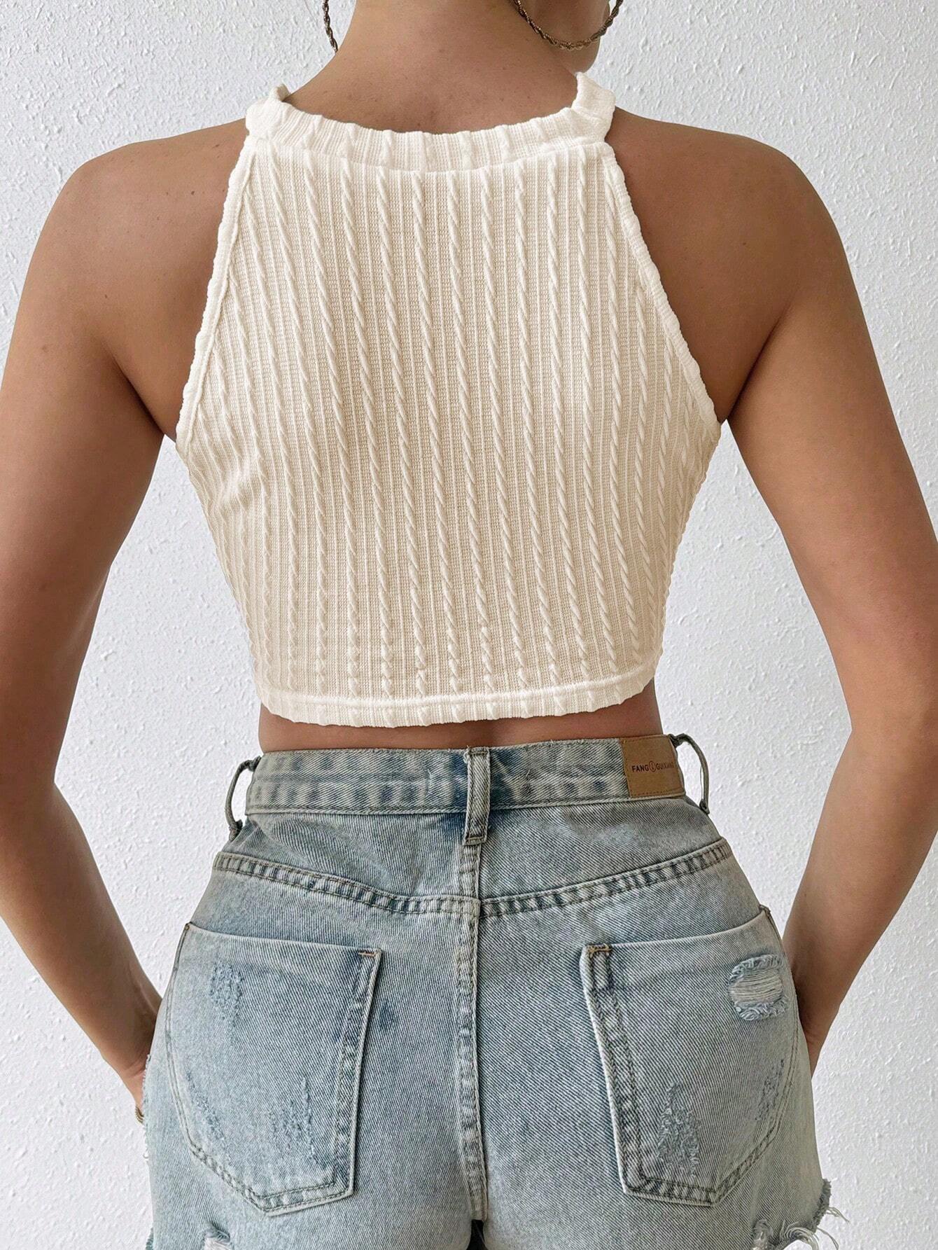  | SHEIN Frenchy Women Summer Solid Color Tassel Hem Halter Top | Shirt | Shein | OneHub