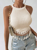  | SHEIN Frenchy Women Summer Solid Color Tassel Hem Halter Top | Shirt | Shein | OneHub