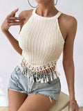  | SHEIN Frenchy Women Summer Solid Color Tassel Hem Halter Top | Shirt | Shein | OneHub