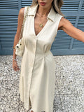 SHEIN Frenchy Women's Solid Color Sleeveless Midi Dress With Front Twist