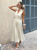 SHEIN Frenchy Women's Solid Color Sleeveless Midi Dress With Front Twist