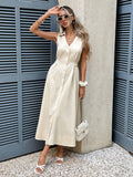 SHEIN Frenchy Women's Solid Color Sleeveless Midi Dress With Front Twist