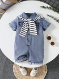 SHEIN Genkimix Kids Fashionable Loose-Fit All-In-One Shorts For Baby Boys, Casual Style