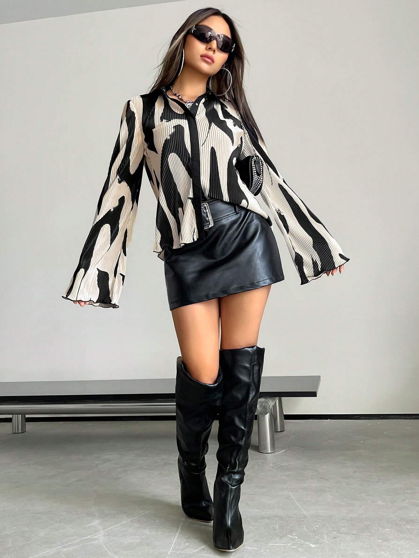  | SHEIN ICON Allover Print Flounce Sleeve Spring Shirt | Shirt | Shein | OneHub