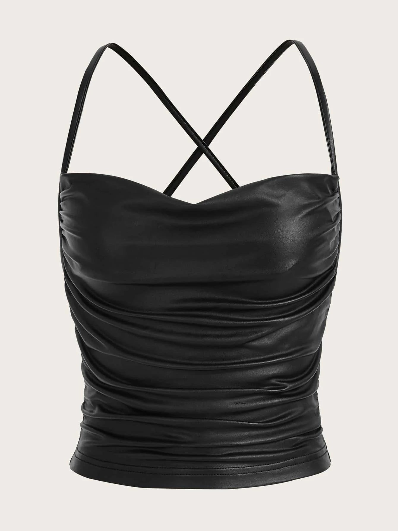  | SHEIN ICON Draped Front Crisscross Backless PU Leather Cami Going Out Tops | Top | Shein | OneHub