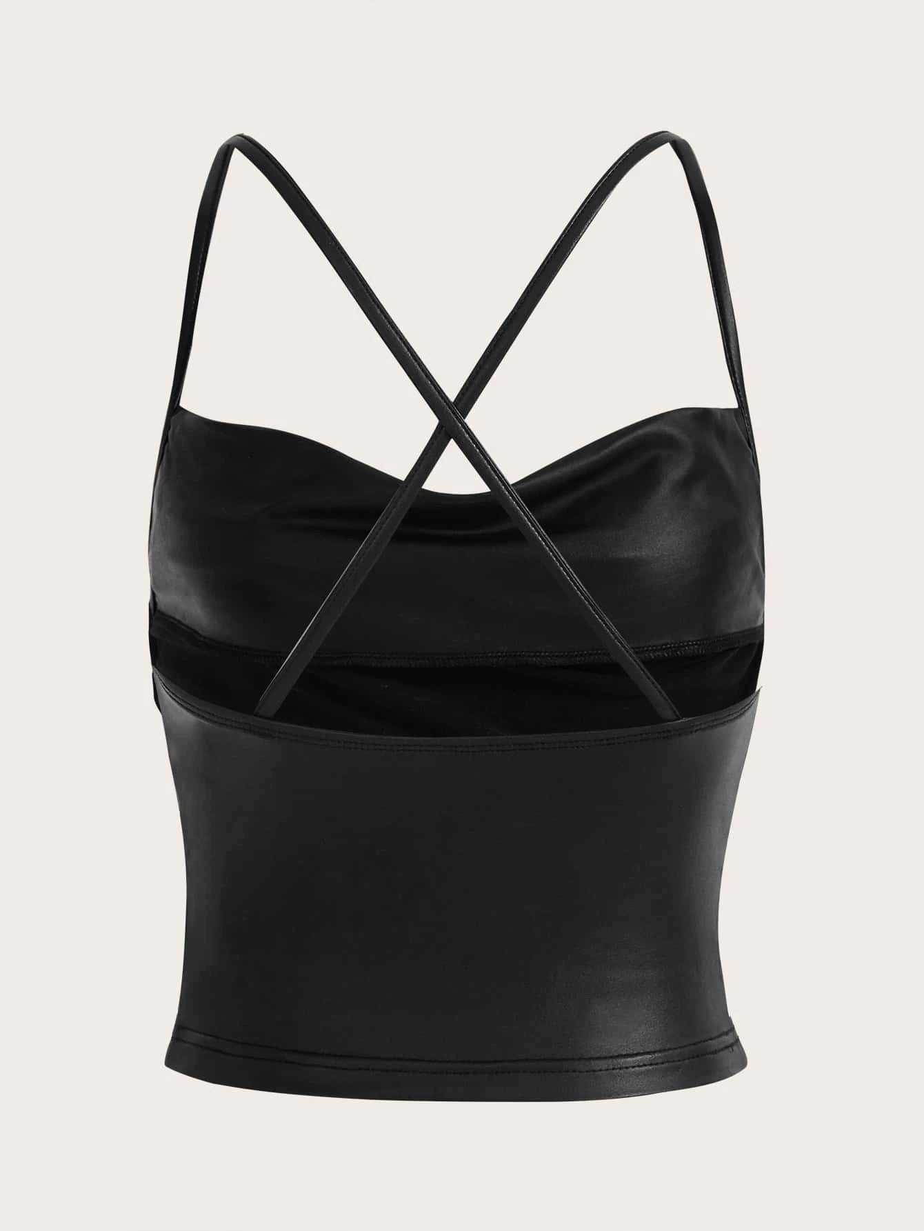  | SHEIN ICON Draped Front Crisscross Backless PU Leather Cami Going Out Tops | Top | Shein | OneHub
