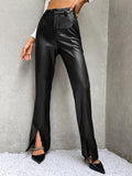  | SHEIN ICON High Waist Slit Hem PU Leather Flare Leg Pants | Pants | Shein | OneHub