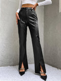  | SHEIN ICON High Waist Slit Hem PU Leather Flare Leg Pants | Pants | Shein | OneHub