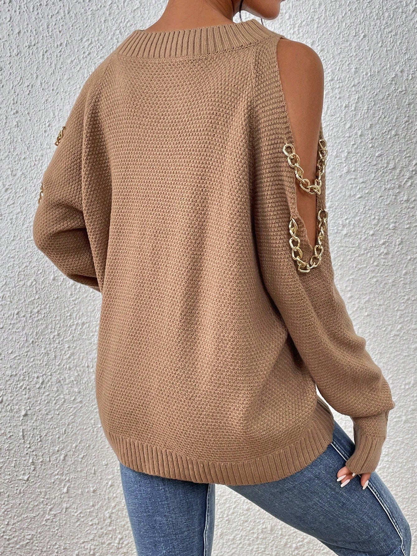  | SHEIN LUNE Cold Shoulder Chain Detail Sweater | Sweater | Shein | OneHub