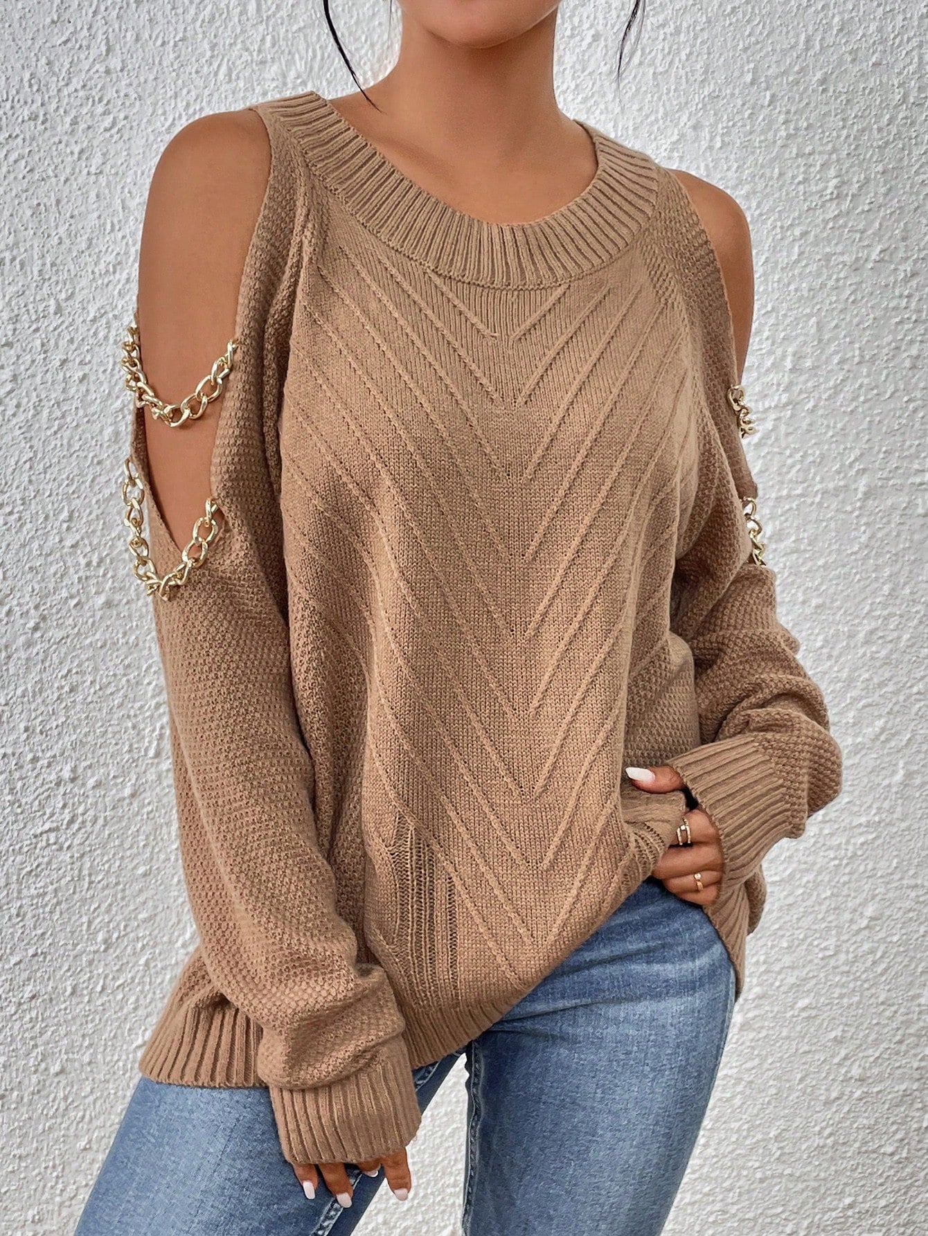  | SHEIN LUNE Cold Shoulder Chain Detail Sweater | Sweater | Shein | OneHub