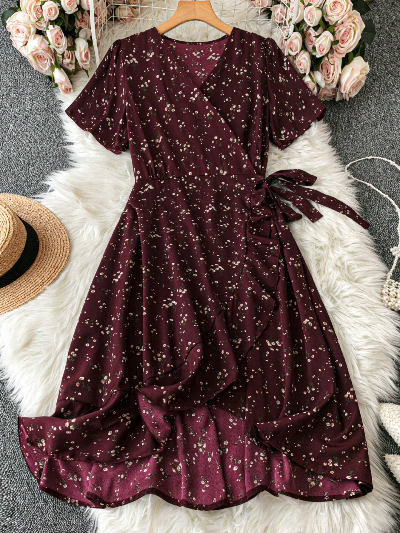 SHEIN LUNE Cross-Wrap Thigh High Slit Cinched Floral Dress For Women B | Dress | OneHub SHEIN LUNE Cross-Wrap Thigh High Slit Cinched Floral Dress For Women B | Dress | OneHub