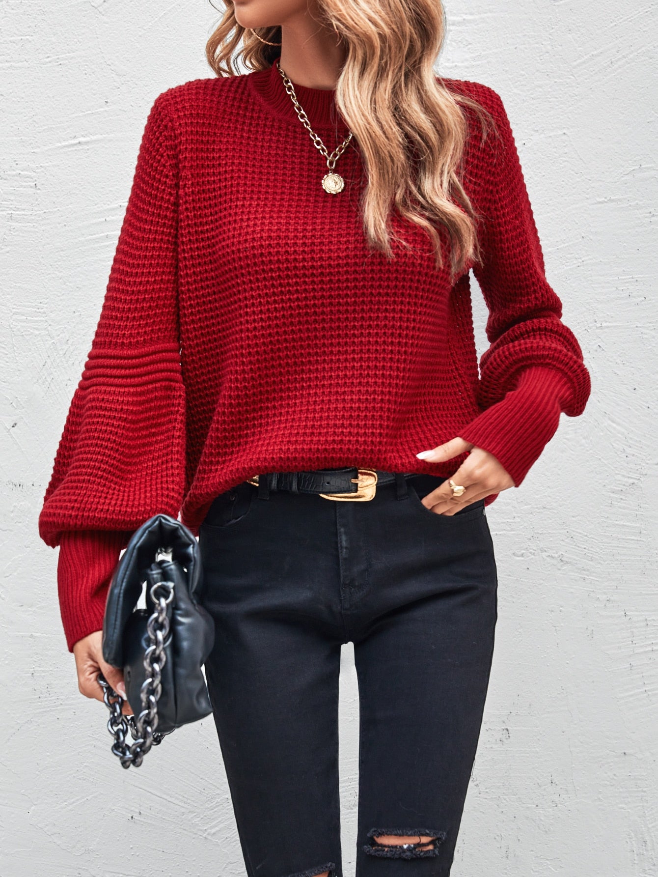  | SHEIN LUNE Mock Neck Lantern Sleeve Sweater | Sweater | Shein | OneHub