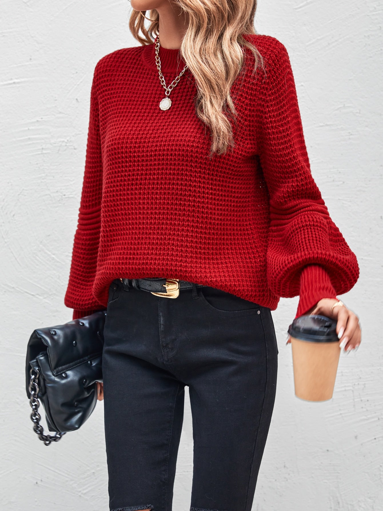  | SHEIN LUNE Mock Neck Lantern Sleeve Sweater | Sweater | Shein | OneHub