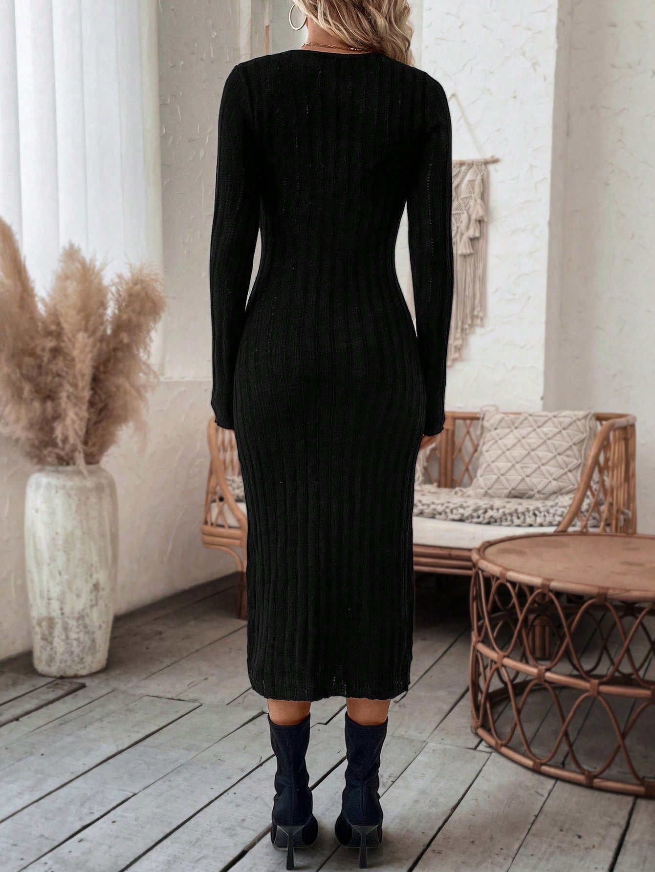 SHEIN LUNE Ruched Twist Front Cut Out Sweater Dress | Dress