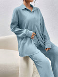  | SHEIN LUNE Women Solid Color Simple Daily Long-Sleeved Shirt And Trousers Two-Piece Set | Dress | OneHub | OneHub