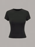  | SHEIN LUNE Women's Round Neck Short Sleeve Solid Color Casual Simple Fitted Blouse | Shirt | Shein | OneHub