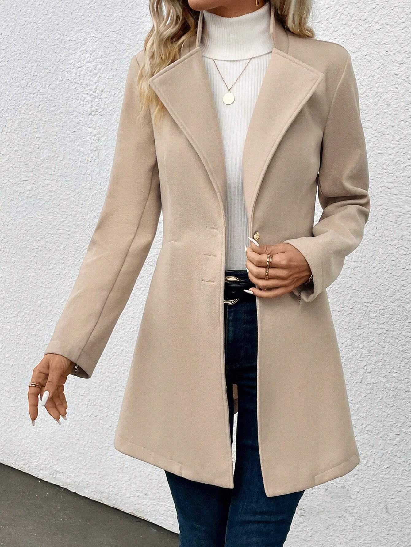  | SHEIN LUNE Women's Single-breasted Long Sleeve Woolen Coat | Blazer | Shein | OneHub