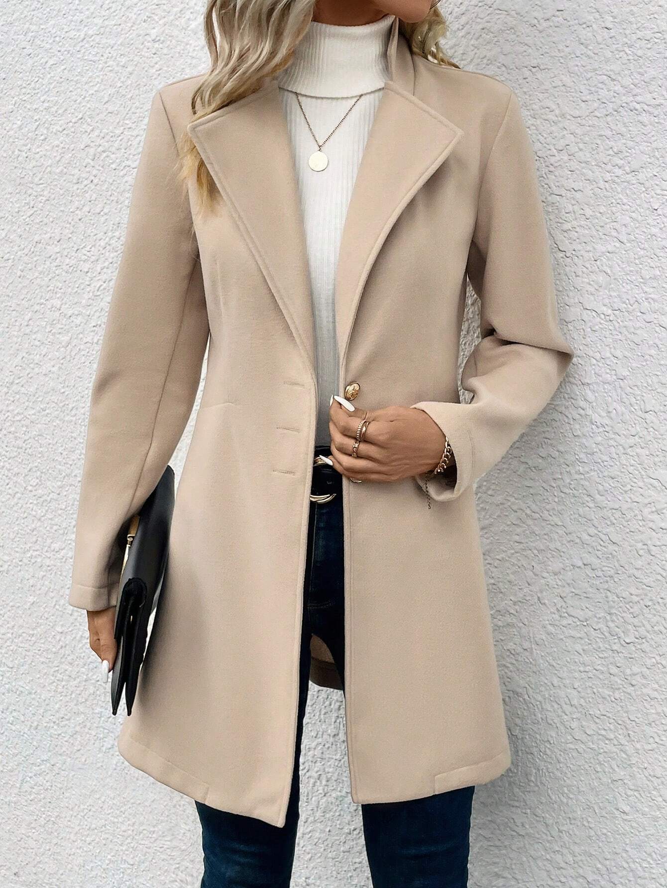  | SHEIN LUNE Women's Single-breasted Long Sleeve Woolen Coat | Blazer | Shein | OneHub