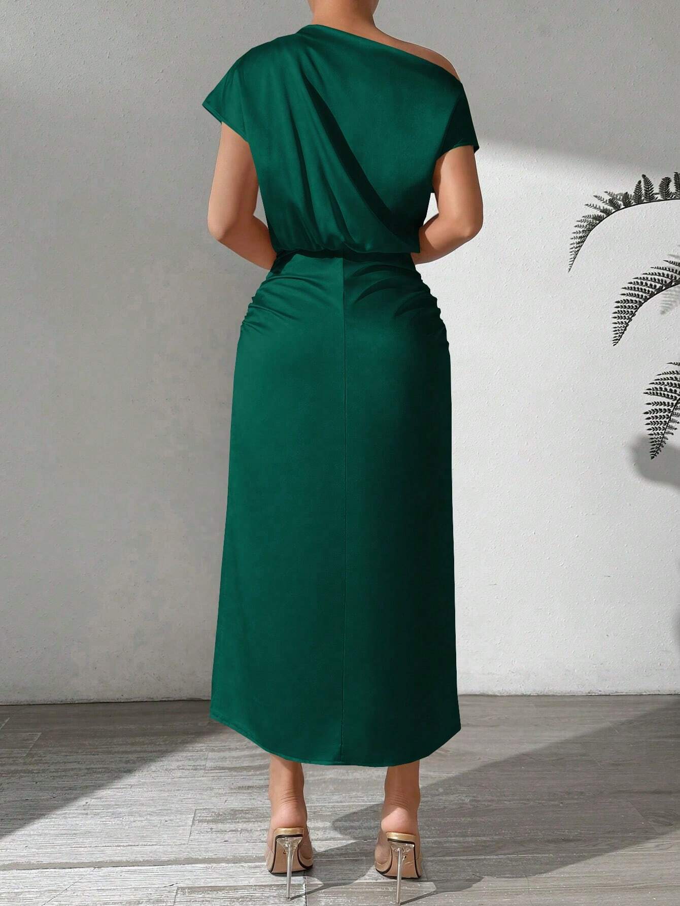 SHEIN LUNE Women's Summer Elegant Solid Color Asymmetric Neckline Cinc | Dress | OneHub SHEIN LUNE Women's Summer Elegant Solid Color Asymmetric Neckline Cinc | Dress | OneHub
