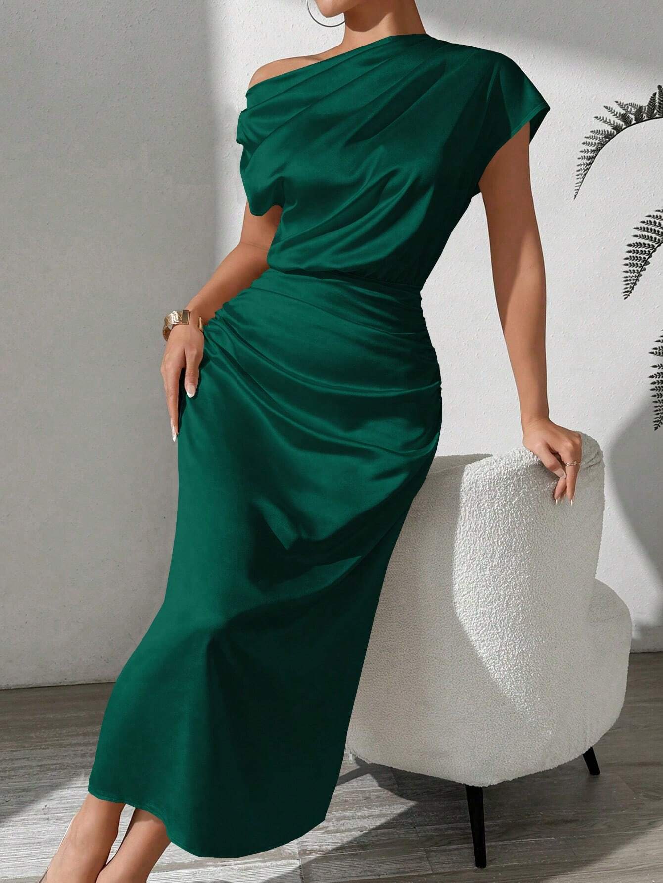 SHEIN LUNE Women's Summer Elegant Solid Color Asymmetric Neckline Cinc | Dress | OneHub SHEIN LUNE Women's Summer Elegant Solid Color Asymmetric Neckline Cinc | Dress | OneHub