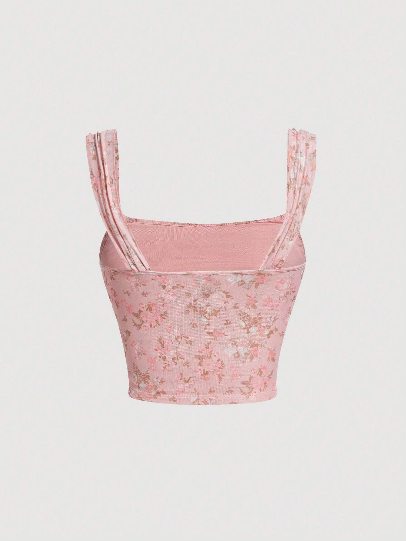  | SHEIN MOD Allover Floral Print Ruched Wide Straps Top | Tee | Shein | OneHub