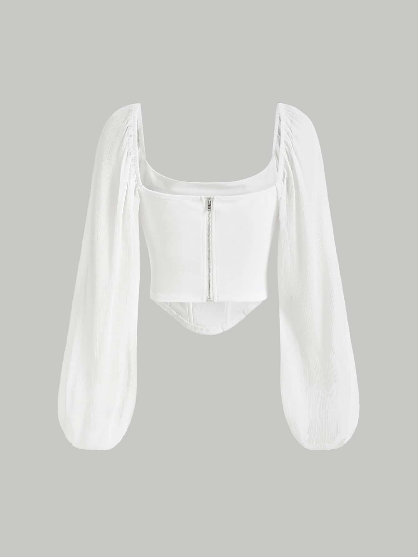  | SHEIN MOD Lantern Sleeve Ruched Scoop Neck Asymmetrical Hem Crop Top | Tee | Shein | OneHub