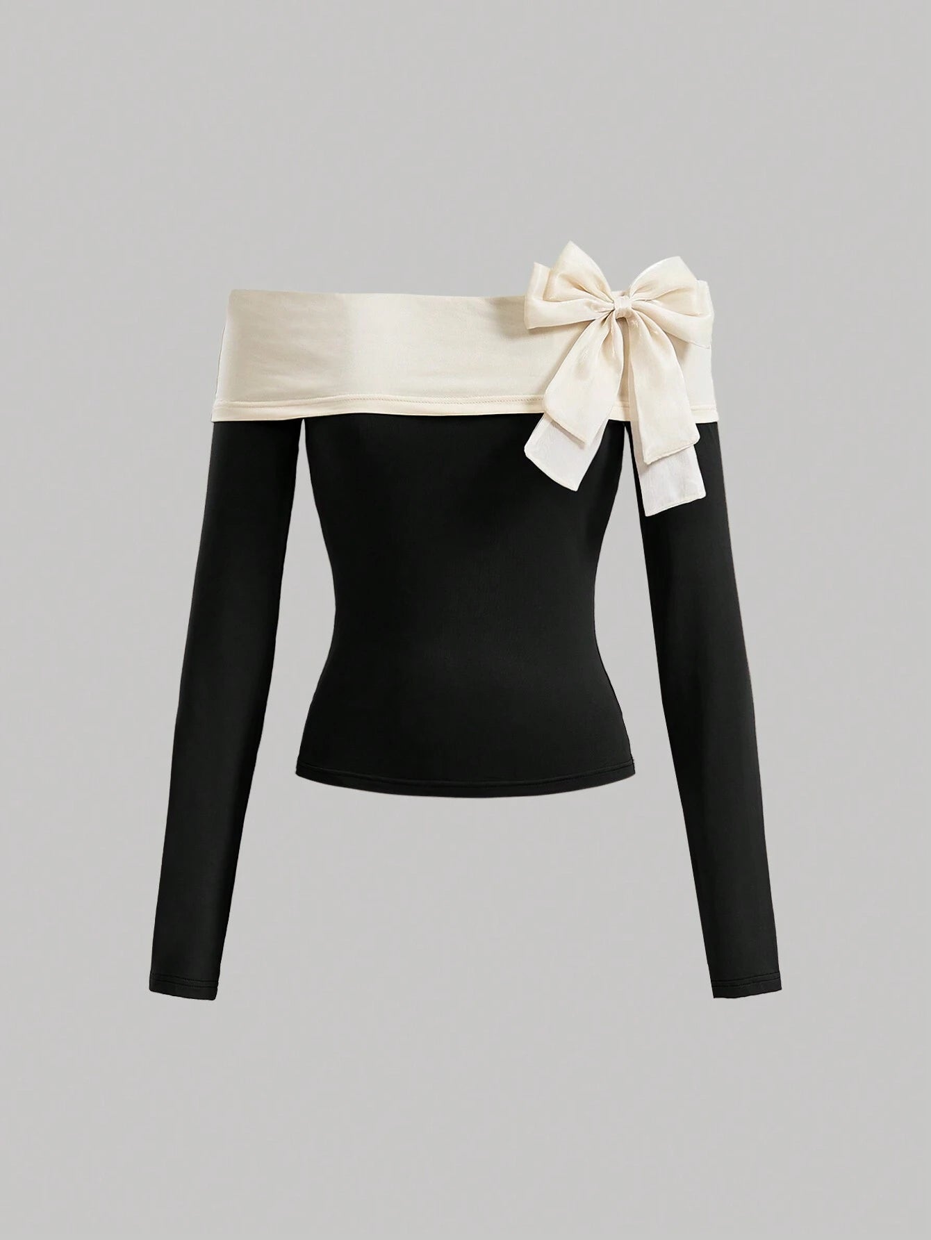  | SHEIN MOD Night Outfit Color Block Bow Decorated Off Shoulder T-Shirt | Blouse | Shein | OneHub