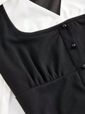  | SHEIN MOD Turndown Collar Long Sleeve Contrast Color Chest Ruched Black & White Contrast Color Shirt | Tee | Shein | OneHub