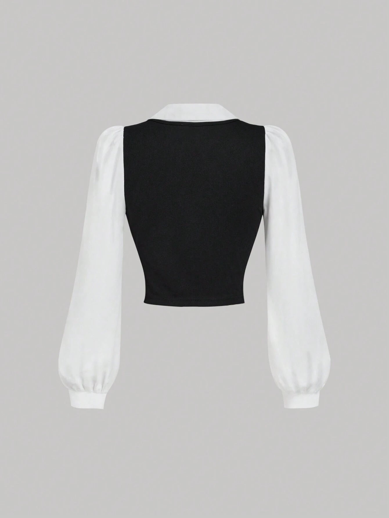  | SHEIN MOD Turndown Collar Long Sleeve Contrast Color Chest Ruched Black & White Contrast Color Shirt | Tee | Shein | OneHub